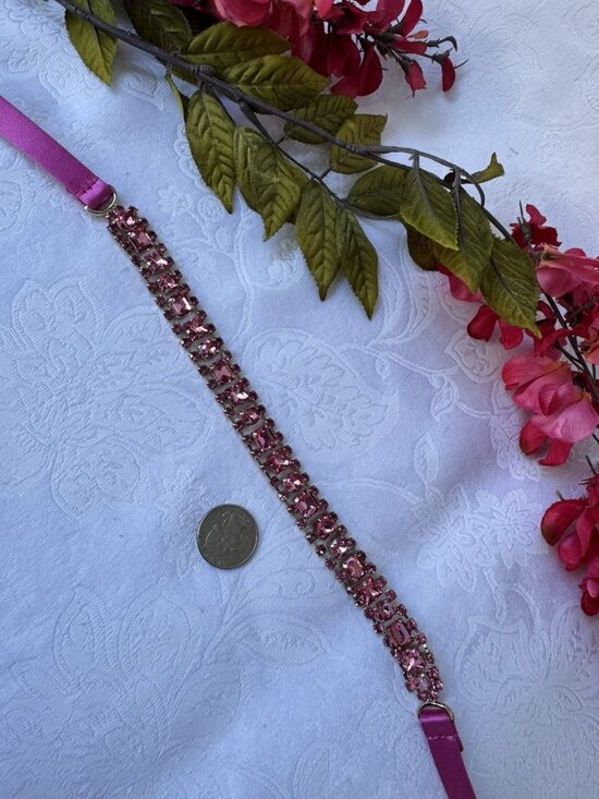 MAX MARA ITALY Thin Pink Crystal Satin Leather Belt M Medium 29-31\